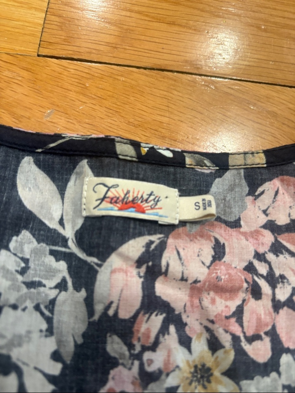 Faherty Navy Floral Long Sleeve Peasant Blouse - Picture 3 of 3